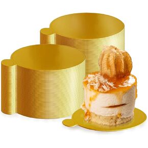 Mini Cake Boards, Gold Cake Boards 100 Pcs Food-Graded Cake Base, Gold Circle Base 3.1 inch Round Paper Cupcake Dessert Displays Tray for Cake DIY, Baking Dessert Party Wedding Birthday