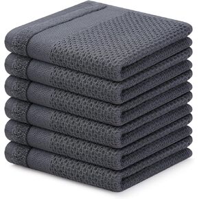 Homaxy 100% Cotton Dish Cloths, 8 Pack - 12 x 12 Inches, Waffle Weave Super Soft and Absorbent Dish Towels Quick Drying Dishcloths, Black