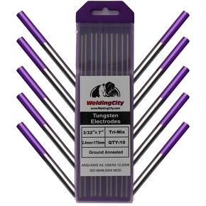 WeldingCity 10-pcs TIG Welding Tungsten Electrode Tri-Element Non-Radioactive (Purple/AWS: EWG) 3/32" x 7" | 10-pk
