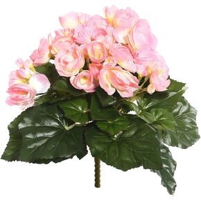 Vickerman 9.5" Artificial Lt Pink Polyester Begonia Bush - Premium Faux Flowers for Wedding or Home Decor - Maintenance Free - Artificial Flower Bush - Pink Flowers for Indoor