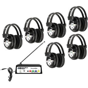 Hamilton Buhl Wireless 6 Person Listening Center with Multi-Frequency Transmitter, Wireless Headphones and Rack, Orange, (HH/W906-MULTI)