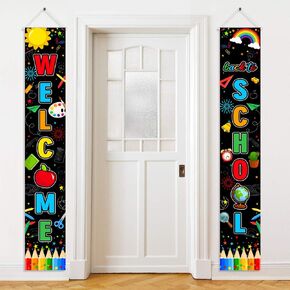 Avezano Back To School Party Banner Welcome Back to School Porch Signs First Day of School Hanging Door Banner for Indoor Outdoor School Classroom Decorations