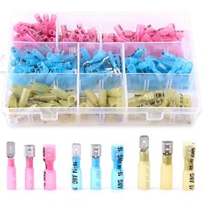 Glarks 200pcs 22-16/16-14/12-10 Gauge Nylon Heat Shrink Waterproof Fully/Semi Female/Male Electrical Insulated Spade Quick Splice Crimp Terminals Connectors Mix Assortment Kit in Saudi Arabia