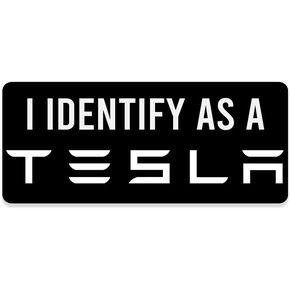 I Identify as a Tesla Bumper Sticker (Funny Automotive auto Decal for Cars, Trucks, RVs (Black 3 x 7 inch) in Kuwait