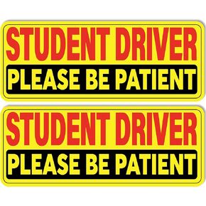 (2 Pack) Student Driver Sticker - New Driver Sticker - Student Driver Sticker for Car (Non Magnetic) - 10 x 4" Easily Removable - New Driver Sticker for Car - Please Be Patient Student Driver Sticker