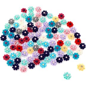 Coshar 100Pcs Flatback Resin Flower 0.5"(12MM) Embellishments Daisy Flower Flat back Cabochons for Headwear DIY Craft Case Decoration Scrapbooking, Assorted Color