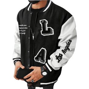 SOLY HUX Men's Varsity Jacket Letter Print Color Block Long Sleeve Baseball Jacket Coat