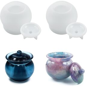 HAN SHENG 2 Pcs Silicone Jars Molds with Lids Pudding Jar Resin Molds Epoxy Molds for Storage Bottle Candle Holder Candy Container DIY Jewelry Storage Box Home Decoration