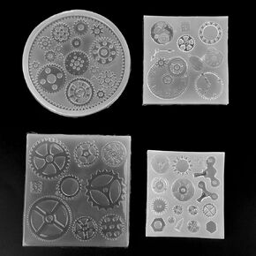 Resin Kit, 4Pcs Silicone Resin DIY Gear Shape 3D Chocolate Cake Fondant Silicone DIY Resin Jewelry Pendant Decortion