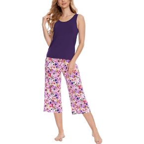 GYS Women's Viscose Pajama Sets Sleeveless Sleepwear Soft Tank Top and Capri Pants Pjs Lounge Set