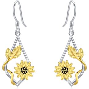 أقراط عباد الشمس 925 من الفضة الاسترليني عباد الشمس المتدلية أقراط زهرة أقراط أنت بلدي أشعة الشمس عباد الشمس هدية مجوهرات للنساء والفتيات المراهقات in Kuwait