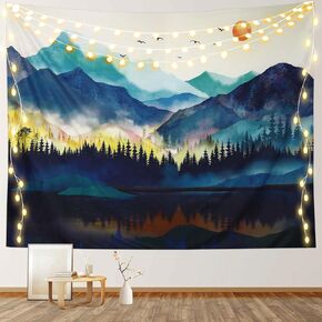 RosieLily Black and White Tapestry Mountain Tapestry Space Tapestry, Starry Night Tapestry Wall Hanging Black Moon Tapestry Forest Tree Tapestry Star Celestial Tapestries for Bedroom, 51" x 59" Inches