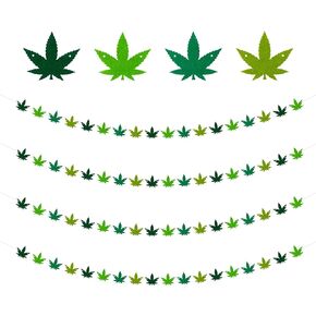 Pot Weed Leaves Garland Felt Artificial Cannabis Marijuana Green Weed Leaves Vines String Banner Wall Hanging Decor 420 Have a Dope Birthday Decorations Party Supplies for Indoor Outdoor, 4Pcs