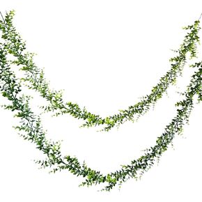 Artificial Eucalyptus Garland Outdoors,Spring Mantle Garland Plants,2 Strands Fake Faux Hanging Plants Greenery Wedding Table Runner Decorations