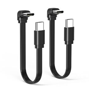 2 حزمة 90 درجة من النوع C ذكر إلى أنثى كابل مسطح 4 بوصة/10 سم، كابل USB2.0 من النوع c ناعم ومرن يدعم الشحن والبيانات للسيارة والكمبيوتر اللوحي والهاتف المحمول أو أجهزة USB-C