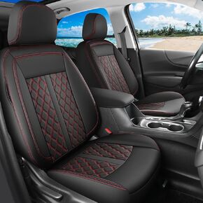 أغطية مقاعد السيارة لسيارة Chevy Equinox، واقي وسادة مقعد السيارة مناسب خصيصًا لسيارة Chevy Equinox Premier LS LT RS L 2018 2019 2020 2021 2022 2023 2024 4dr SUV (مجموعة كاملة/أسود وأحمر)