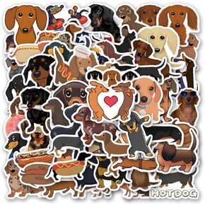 60Pcs Dachshund Kawaii Animals Stickers for Teens, Kids, Adults Waterproof Vinyl Cute Dog Stickers for Laptop Tablet Phone Hydroflasks Water Bottle Bike Luggage Computer