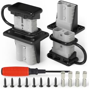 4pcs Battery Quick Connect/Disconnect Connector Kit, 50Amp Battery Connector for 6/8/10/12 Gauge Cables, Cable Connector Plug with Mounting Bracket and Silicone Cover