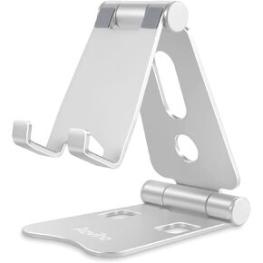 Adjustable Phone Stand Holder Cell Phone Holder, Updated Fully Foldable Desk Dock Cradle for iPhone 12 13 11 Pro X XR XS max 8 7 6 Plus Samsung iPad Mini Kindle (Silver)