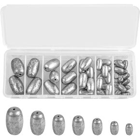 Egg Sinkers Fishing Weights,42pcs Fishing Sinker Weights Kit Oval Shape Fising Weights Saltwater Freshwater Slip Sinkers Bass Casting Worm Weights Tackle