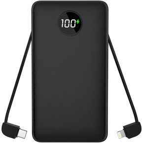 TNTOR Portable Charger Slim 10000mAh Battery Pack with Built in Lightning and USB-C Cable, LED Digital Display Fast Charging Power Bank Compatible with iPhone15 14 13 12 11 X 8 Samsung Google Pixel LG
