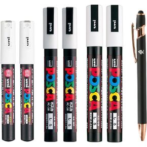 Uni Japan Posca Paint Marker Mitsubishi Poster Color White 6 Marking Pen PC-1M PC-3M PC-5M 2 of Each With Kanji LOVE Sticker, 5.6X3.9X0.7In