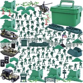 LovesTown 115PCS Army Men Playset, Military Soldier Set Army Action Figures Battle Group Military Base Toy with Box Helicopter for Gifts Green