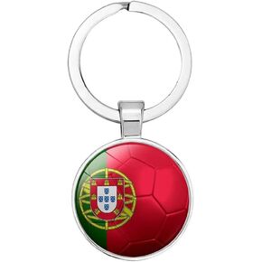 Art Attack Portugeuese Flag Soccer Keychain, Portugal National Football Team Accessories History Party Favor Fan Car Key Chain Ring Pendant Charm (Silver)