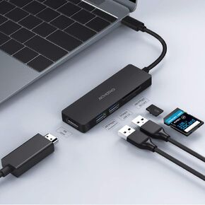 Achoro 5 in 1 Type C Hub Reader Combo - HD MI 4K Full HD SD TF 2 USB Ports Card Reader-Data Transfer USB C Hub Compatible with Laptop, MacBook Pro, iMac