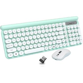Rechargeable Keyboard and Mouse Combo, 2.4Ghz Wireless Compact Retro Mute Computer Keyboard and Mice Set for Laptop Desktop PC (Light Green)