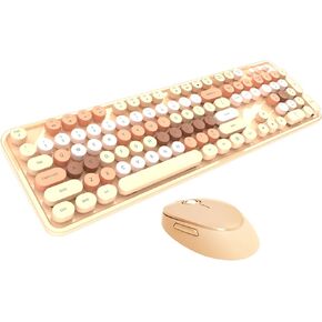 Wireless Keyboard Mouse Combo, Ouleevii 104-Key Full Size USB Cordless Keyboard and 1600dpi Optical Mouse Set for Pc Laptop Home Office Game Use(Light Brown)