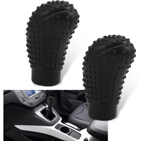 2 PCS Car Shift Knob Protective Cover, Oval Massage Particle Anti-Slip Shift Lever Head Cover, Fully Wrapped Silicone Tight-Fitting Cap, Universal for Most Manual Transmission Cars (Red)