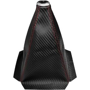 Car Shift Boot Cover, Gear Shift Knob Dust Protection Black Carbon Fibre PU Leather Gear Stick Gaiter for Most Manual/Automatic Car Truck SUV (Red & Leather)