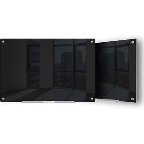 J&J worldwide Glass Whiteboard 6' x 3', Magnetic Black Glass Dry Erase Board, Black White Board Frameless, Includes Markers, Magnets, Marker Tray, Eraser for Wall, Office, Home, School