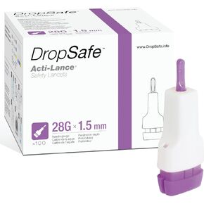 Acti-Lance Safety Lancet, Lite, 28 Gauge, 1.5mm, Top Button Activated Blood Testing, Ideal for Thin Skin, Sterile, Single-Use 100ct Box