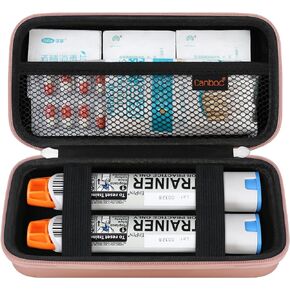 Canboc Carrying Case for EpiPen Trainer x2, Medical Supplies Case with Mesh Pocket for Auvi-Q, Anti-Histamine, Allergy Medicine Essentials, Insulin Pen, Black (Case Only)