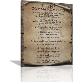 10 Commandments Wall Art Vintage Ten Commandments Wall Decor God Bible Verses Inspirational Quotes Canvas Painting Print Artworks Rustic Christian Decor Framed for Living Room Bedroom Office 12"x16"