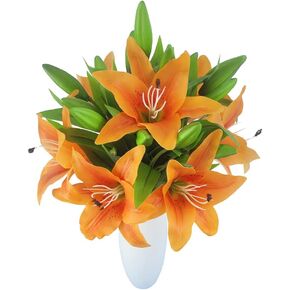 7 قطع زهور الزنبق الاصطناعية زهور الزنابق الاصطناعية للمنزل وباقات الزفاف المنزل والفندق ديكور الحفلات ترتيب القبور (برتقالي) in Kuwait