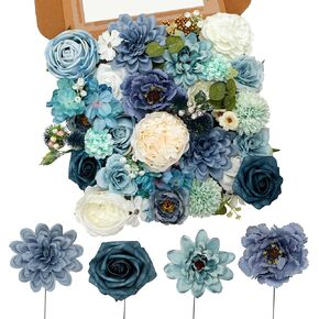 Artificial Flowers Bouquets Box Set Fake Roses with Leaves and Stems for DIY Wedding Bouquets Decorations Floral Arrangements for Party Table Centerpieces Home Decor