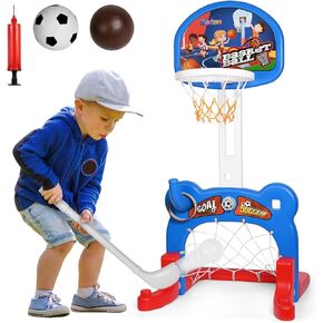 4-in-1 Kids Sports Center, Basketball, Soccer, Hockey, Ring Toss Game Playset, Indoor and Outdoor Sports Center for Toddlers