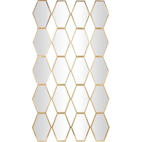 The Novogratz Metal Room Wall Mirror Entryway Mirror with Diamond and Hexagon Shaped Mirrors, Wall Mounted Mirror 29" x 1" x 53", Gold