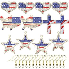 12 Pcs American Flag Charms 4th of July Flag Dangle Star & Flop Sandal Heart& Charm Pendant Red White Blue American USA Flag DIY Charm Jewelry