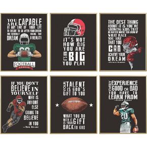 MTL HOE Motivational Sports Poster Football Wall Decor Football Room Decor For Kids Teenagers, Inspirational Football Poster Decor For Boys Men Room Bedroom Sports Wall Art Print Set Of 6 (8x10In)