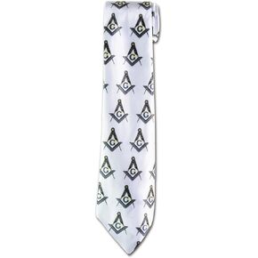 Square & Compass Masonic Neck Tie - [White & Brown]