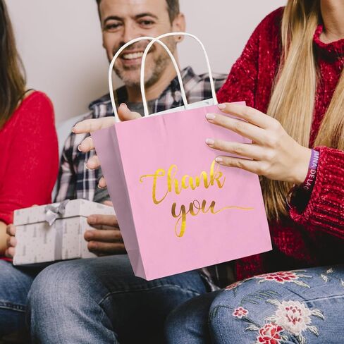 50 قطعة من أكياس هدايا شكرًا لك بتصميم زهور، مقاس 8.66x7x3.14 بوصة حقائب ورقية شكرًا لك كرافت مع مقبض لحفلات الزفاف، وأعياد الميلاد، والأعمال التجارية، والتسوق، وحفلات استقبال المولود الجديد، وهدايا الحفلات، ويوم الذكرى، والتخرج، والحفلات in Kuwait