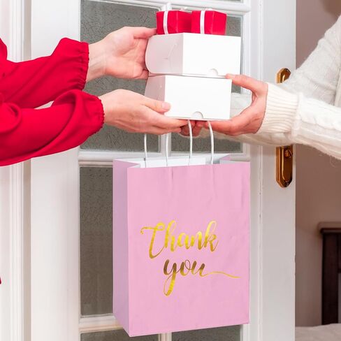 50 قطعة من أكياس هدايا شكرًا لك بتصميم زهور، مقاس 8.66x7x3.14 بوصة حقائب ورقية شكرًا لك كرافت مع مقبض لحفلات الزفاف، وأعياد الميلاد، والأعمال التجارية، والتسوق، وحفلات استقبال المولود الجديد، وهدايا الحفلات، ويوم الذكرى، والتخرج، والحفلات in Kuwait