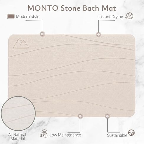 MONTO's Stone Bath Mat - Diatomaceous Earth Shower Mat, Non-Slip, Super Absorbent, Quick Drying Bathroom Floor Mat, Natural & Easy to Clean (Midnight Peak) in Saudi Arabia
