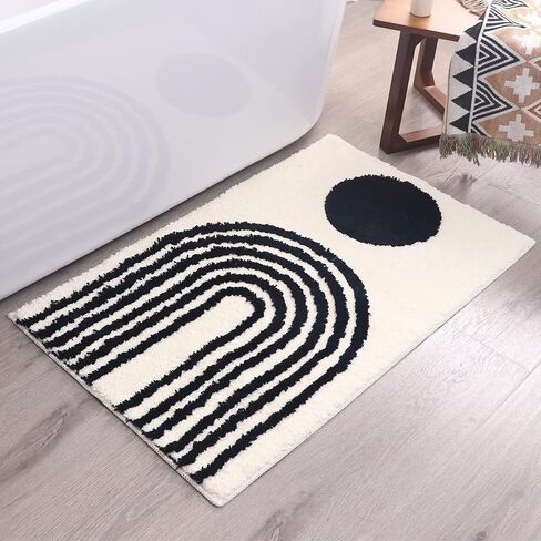 Abstract Rug White Boho Bathroom Mat - Beige Geometric Arches Bath Rugs - Mustard Mid Century Modern Mats Neutral Bohemian Decor Bathmats Unique Cute Dorm Room Decor College Girls Arches Bathmats in Saudi Arabia