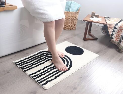 Abstract Rug White Boho Bathroom Mat - Beige Geometric Arches Bath Rugs - Mustard Mid Century Modern Mats Neutral Bohemian Decor Bathmats Unique Cute Dorm Room Decor College Girls Arches Bathmats in Saudi Arabia