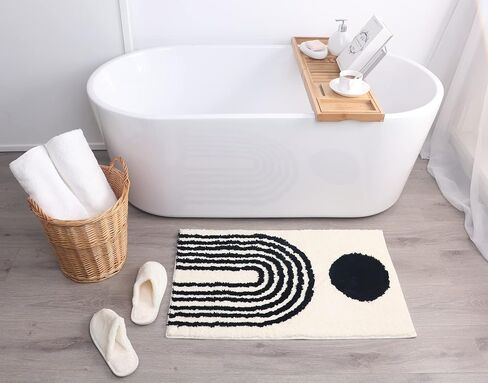 Abstract Rug White Boho Bathroom Mat - Beige Geometric Arches Bath Rugs - Mustard Mid Century Modern Mats Neutral Bohemian Decor Bathmats Unique Cute Dorm Room Decor College Girls Arches Bathmats in Saudi Arabia